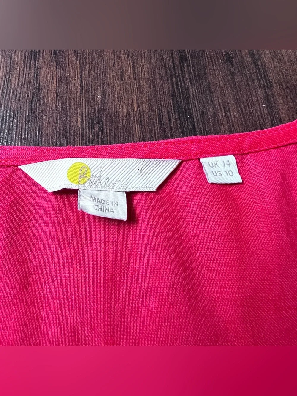 Boden Red Linen V-Neck Puff Sleeve Button Front Top Womens US 10 UK 14